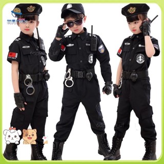 🎈熱賣🎈萬聖節小警官4件套 上衣+褲子+腰帶+帽子 服裝兒童特警衣服全套警裝備男童黑貓警長警察服特種