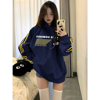ViKi~韓版美式復古高街hiphop連帽衛衣女秋冬加絨加厚小眾寬松情侶長袖上衣帽T