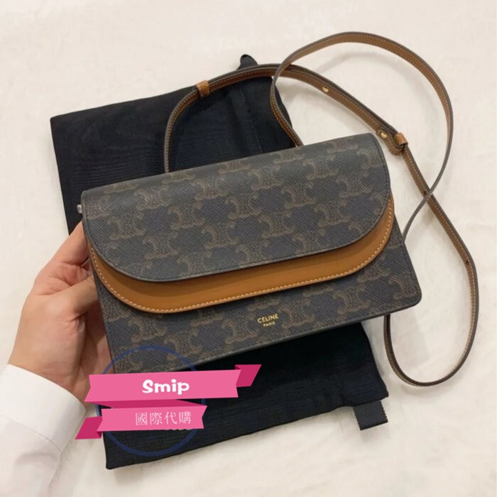 【二手】CELINE TRIOMPHE 老花帆布 雙層 信封包 WOC功能 大皮夾 斜背包 10D852