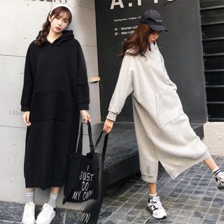 臺灣✨M~4XL 大碼 女生長袖洋裝 連帽 T恤連衣裙 學生 時尚百搭 ins潮 加絨 遮肚 外套 胖MM 帽T 韓