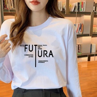 萬利優選長袖上衣 上衣女 寬鬆上衣 純棉白色正肩T恤女早秋季長袖上衣女秋上新款體衫打底衫女潮