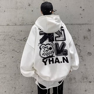 YLIE 男生衛衣 連帽t 超火連帽衛衣男 上衣 秋冬季hiphop潮牌痞帥美式硬挺外套潮寬松休閑上衣 連帽衫 男生帽t