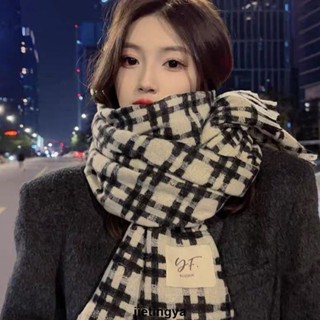 圍巾韓系氛圍感🌈 格子圍巾冬季女新款高階感韓版百搭加厚保暖大披肩仿羊絨圍脖情侶