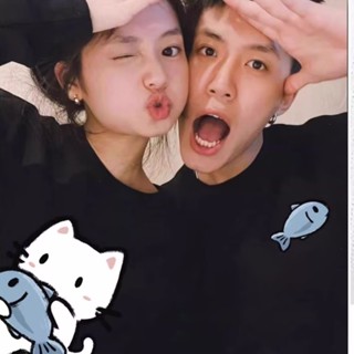 韓版刷毛卡通貓咪抓魚印花圓領套頭大學T 情侶裝流行內刷毛男潮版港風寬鬆大學T 秋冬上衣 保暖長T（SD778）【壹號站】