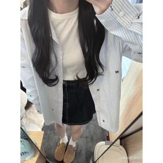 BINGTANG 品質精選 外搭襯衫 襯衣 長袖上衣 秋季新款減齡條紋襯衫女設計感韓係寬鬆休閒襯衣長袖防曬上衣外套