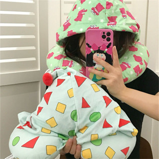 連帽U型枕 U型枕護頸枕 午睡枕 頸枕連帽枕頭 蠟筆小新可愛連帽u型枕大號可調節帽子午睡枕高鐵便攜旅行護頸枕
