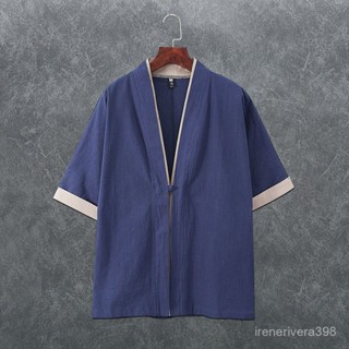 ✨星星百貨✨夏季中國風斜襟交領短袖漢服男古風道袍古裝禪服居士服民族風男裝