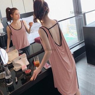 兩小無蔡👑吊帶性感睡衣女情趣內衣居家服大尺碼3XL無袖純色露背小性感睡裙女 純色無袖大碼300斤睡裙女夏寬鬆甜美背心裙