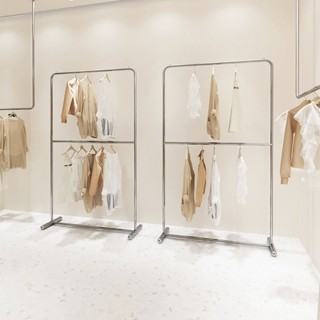 【免運 破損補發】服裝店展示架落地式童裝女裝雙層貨架陞降可調節掛衣服架子不銹鋼