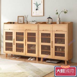 【大旺國際】【特惠/免運】實木透氣鞋櫃家用門口1.2m橡膠木多層鞋架可調節層高玄關收納鞋櫃