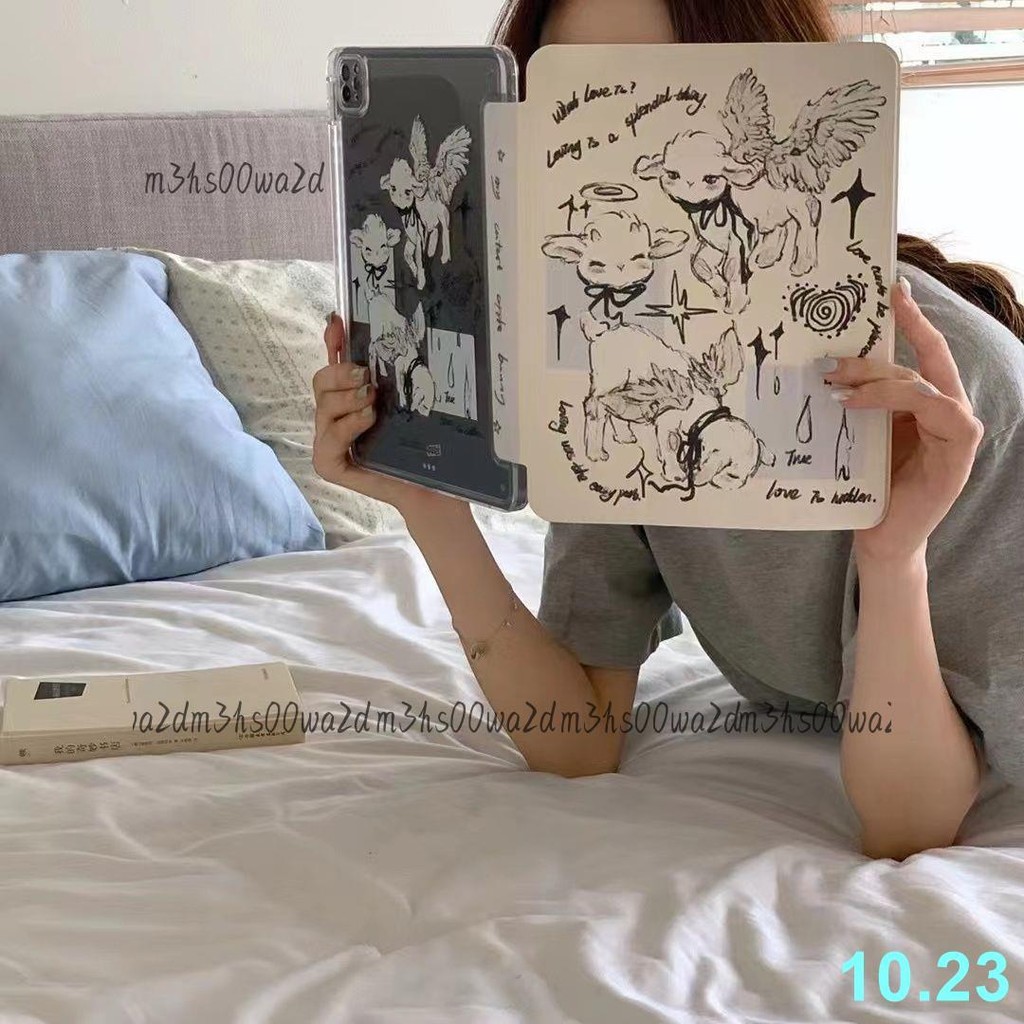 卡通綿羊帶筆槽防摔air345女2024蘋果平板保護套 ipad 保護殼pro