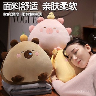 臺灣出貨 卡皮巴拉抱枕被子兩用辦公室暖手抱枕毯三閤一午睡神器枕頭車用睡覺女生 溫暖屬實 學生抱枕 水豚抱枕毛毯 動物
