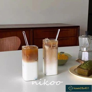 臺灣工廠🚚韓國網紅方形玻璃杯 高硼矽耐熱水杯 牛奶杯 冰美式杯 咖啡杯 拿鐵杯 早餐杯