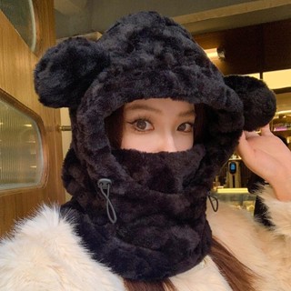 【熱銷免運】冬季保暖雙層加厚防寒小熊毛絨一體帽子女可愛護耳毛茸茸冷帽 毛線帽 針織帽 毛帽 小熊造型 可愛毛帽 冬天帽子