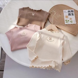 🎀biubiu童裝🎀女童T恤長袖春秋款卡通小兔刺繡可愛女孩百搭打底衫秋季兒童上衣