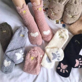 🔥熱賣ᴴᴼᵀ🔥 珊瑚絨襪子 女中筒秋冬厚款加絨加厚居家地闆襪保暖睡覺月子毛巾襪