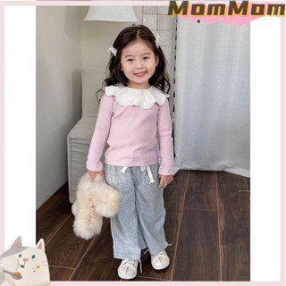 臺灣熱賣✨兒童娃娃打底長袖公主春秋寶寶小童上衣洋氣中小童T恤翻領蕾絲秋裝MomMom童裝