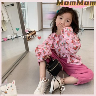 臺灣熱賣✨韓係中小童上衣 魚在遊春秋新款兒童韓版長袖碎花襯衫女童上衣娃娃衫大翻領襯衣潮MomMom童裝