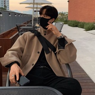 潮流立領工裝毛呢外套男 春秋新款 設計感 小眾 寬鬆 美式 上衣夾克 韓版 休閒 百搭 風衣（QSW11）【壹號站】