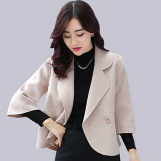 Meet.You.春秋裝新款韓版女裝OL毛呢短外套時尚西服修身短款呢子小西裝