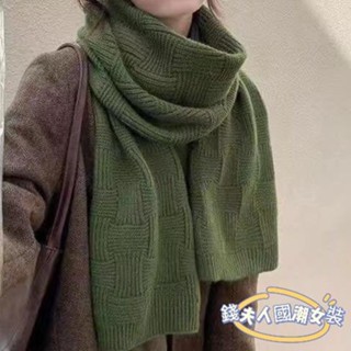 【錢夫人】秋冬加絨圍巾 針織保暖圍巾圍脖新款韓版ins圍巾女羊毛秋冬季加厚保暖情侶網紅圍脖學生純色百搭