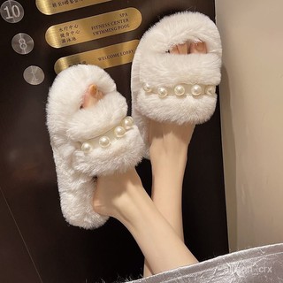 【優選精品】熱賣4cm厚底毛毛珍珠拖鞋女秋冬新款秋冬季百搭時尚高級感一字拖ins日韓風 SQK4