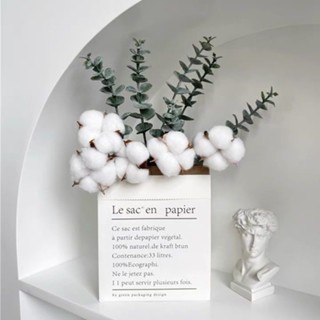 【SparK】韓風綠植樹葉創意家居裝飾品模擬尤加利紙袋幹棉花藝擺件手工捧花 永生花束 生日情人禮物 七夕告白求婚婚禮佈置