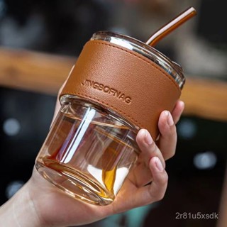 【臺灣出貨】爆款網紅竹節杯ins高顔值帶杯蓋吸管玻璃杯咖啡杯牛奶杯女生