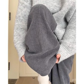 【Princess Home】複古灰色人字紋雪尼爾闊腿褲女春秋高腰垂感運動休閒直筒闊腿長褲 秋冬長褲 毛絨長褲 防寒長褲
