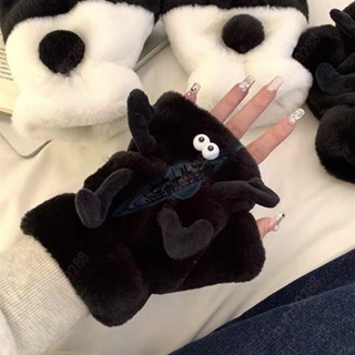 搞怪煤球半指手套女冬季可愛保暖加絨加厚防寒學生露指騎行電動車 冬季手套 小宇宙精選