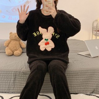 睡衣女ins秋冬季珊瑚絨新款日係甜美可愛卡通風法蘭絨家居服套裝 法蘭絨睡衣 睡衣套裝 女生睡衣 保暖衣 長袖睡衣 居家服