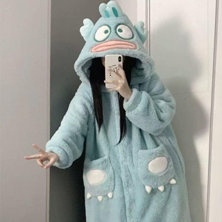 人魚漢頓睡衣睡袍 動物睡衣 保暖睡衣 醜魚珊瑚絨睡衣 家居服套裝 冬天睡衣女加絨 連帽睡裙 情侶睡衣ndd074851