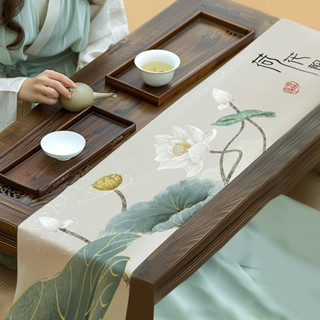 荷花 桌旗 茶臺 中式 茶几 長條 茶桌 日式 禪意 茶席 餐桌 桌布 防水 防汙