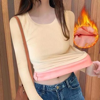 大尺碼長袖 內刷毛上衣🔥冬季保暖內衣女加絨加厚大碼胖妹妹200斤修身內搭保暖長袖打底衫打底衫毛衣