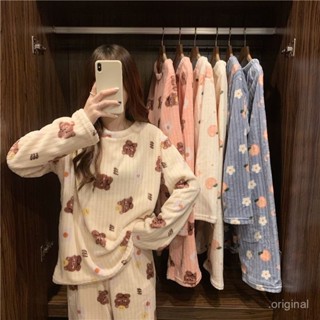 臺灣出貨 居家睡衣套裝 毛絨睡衣 新款寬鬆長袖兩件套可愛卡通睡衣女新款舒服睡衣