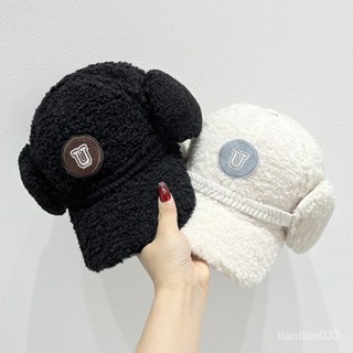 💥秋冬新款💥新款羊羔毛棒球帽女冬季加厚保暖護耳帽百搭刺繡U字母毛絨鴨舌帽 棒球帽 羊羔絨棒球帽 保暖棒球帽 秋冬帽子