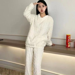 Lam 睡衣 居家服 珊瑚絨睡衣女 韓版睡衣 長袖長褲睡衣 女生冬季睡衣 加厚加絨睡衣 睡衣套裝 可外穿 保暖睡衣套裝