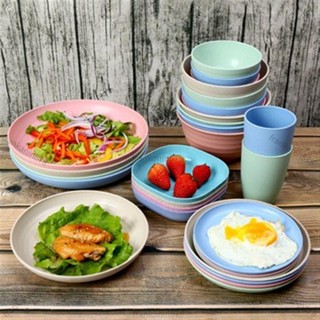 臺灣出貨 餐具 環保餐具 小麥碗 筷子湯匙水杯 盤子碟子 家用簡約碗盤套裝 防燙隔熱 日式餐具組 碗盤器皿