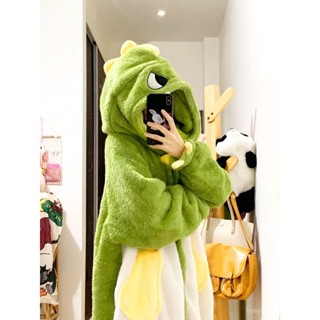可愛恐龍讓梨睡衣女冬季珊瑚絨加絨加厚保暖法蘭絨睡袍居家服高定 P6ER