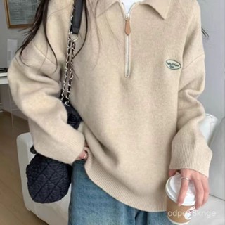 【Shopping】毛衣 針織衫 女 韓版 polo領 拉鏈 字母 刺繡 針織毛衣 女秋冬2025新款慵懶百搭寬鬆上衣