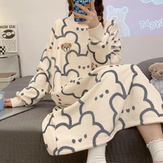 CAVE✨大碼2-300斤睡衣女款秋冬季加厚加絨卡通可愛睡裙女網紅風家居服大尺碼睡裙大碼睡衣女士睡衣