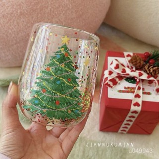 🎄Merry Christmas🎄聖誕節 聖誕裝飾 聖誕杯子 原創ins聖誕樹杯雙層玻璃杯耐熱防燙水杯咖啡牛奶杯創意聖誕