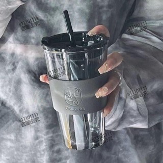 🎉壹灣齣貨 沐韓玻璃杯子ins高顏值吸管杯水杯女帶蓋極光奶茶杯便攜咖啡杯