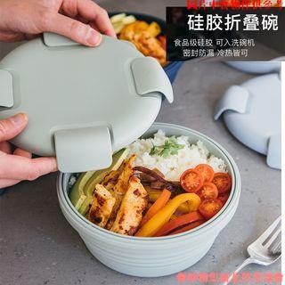 新竹免運♕矽膠伸縮保鮮盒 便攜摺疊便當飯盒 圓形泡麵碗 食品級矽膠收納碗 帶密封蓋 食品儲存 不含BPA 可微波野餐旅行