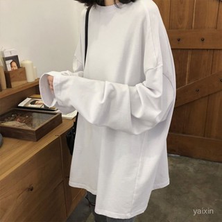 🔥2025新品限時特賣📣長袖T恤女春秋內搭白色打底衫韓版慵懶風寬鬆百搭純色上衣潮【限時下殺價】