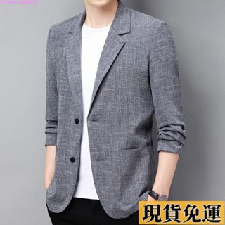 🎆雅軒🎆限時低價🎆秋季 新款 男士 亞麻 小西裝 薄款 棉麻 外套 男 寬鬆 大碼 中青年 西服 西裝 韓版 青年裝