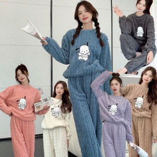 可可裡🍁珊瑚絨睡衣女秋冬加絨加厚簡約新款居家服提花絨帕恰狗居家服套裝