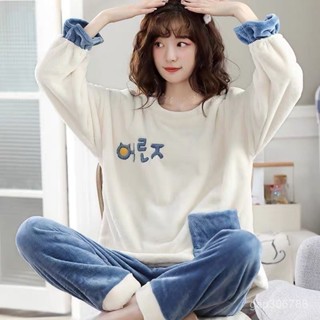 時尚服裝專賣場珊瑚絨睡衣女秋冬季加厚加絨法蘭絨女士套裝學生韓版可愛家居服春優選服裝專賣場