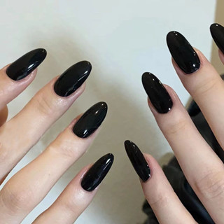 [新款上市] 💅杏仁橢圓形美甲手工穿戴甲 黑色簡約ins可拆卸貼片 黑色穿戴甲手工穿戴甲 可拆卸貼片 美甲貼片