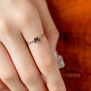 S925純銀戒指女天然藍寶石黑金蝴蝶玫瑰金女戒氣質時尚百搭送朋友